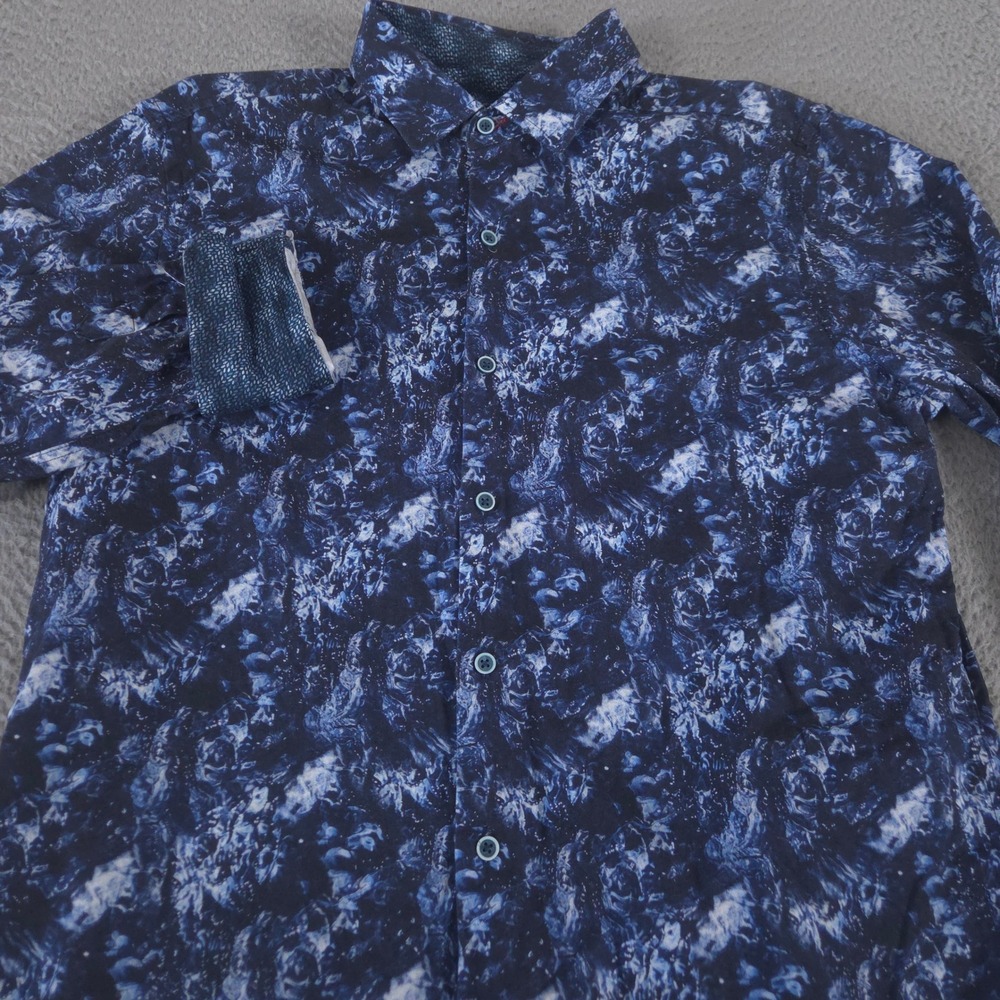 Robert Graham Shirt Mens Medium Blue Tony Classic Fit Abstract Print Cotton‎